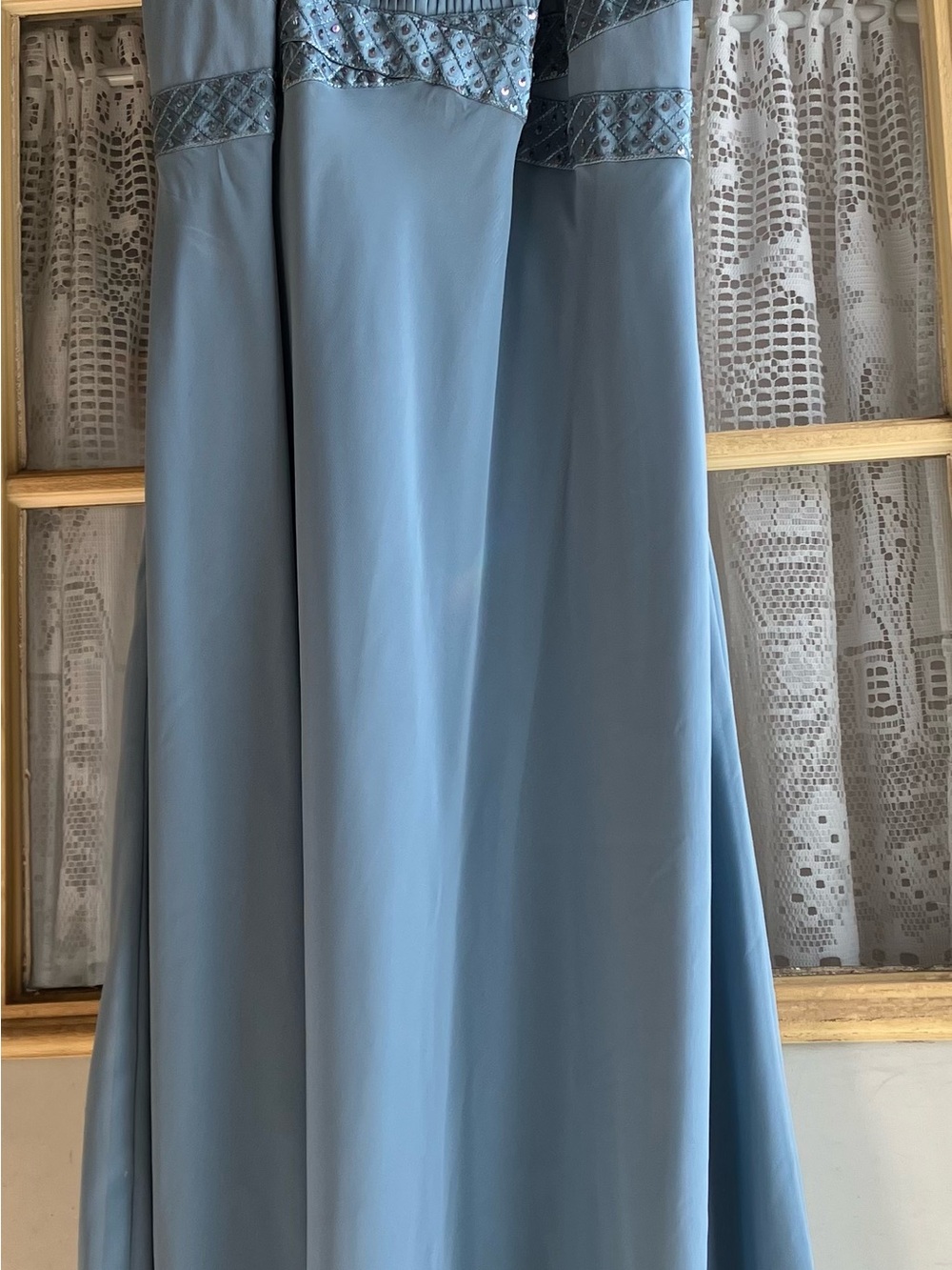 R&M Richards Dusty Blue Maxi Skirt with Embroidered Waistband